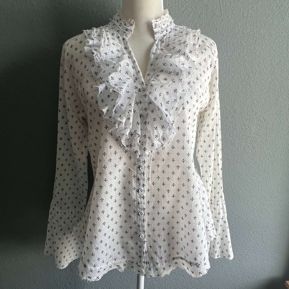 100% Cotton Boho Button Up Ruffle Shirt - Picture 1 of 10